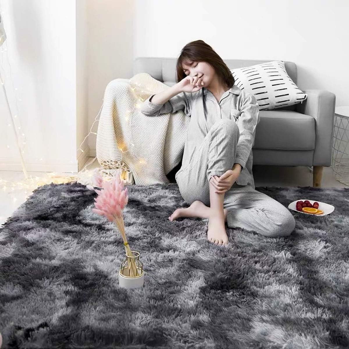 Tinyboy-hbq Area Rugs Shaggy Carpet for Living Room Bedroom Large Fluffy Carpet Modern Non-Slip Mat Multisize Rug Indoor Home Decor (Gray White, 80 x 120 cm)