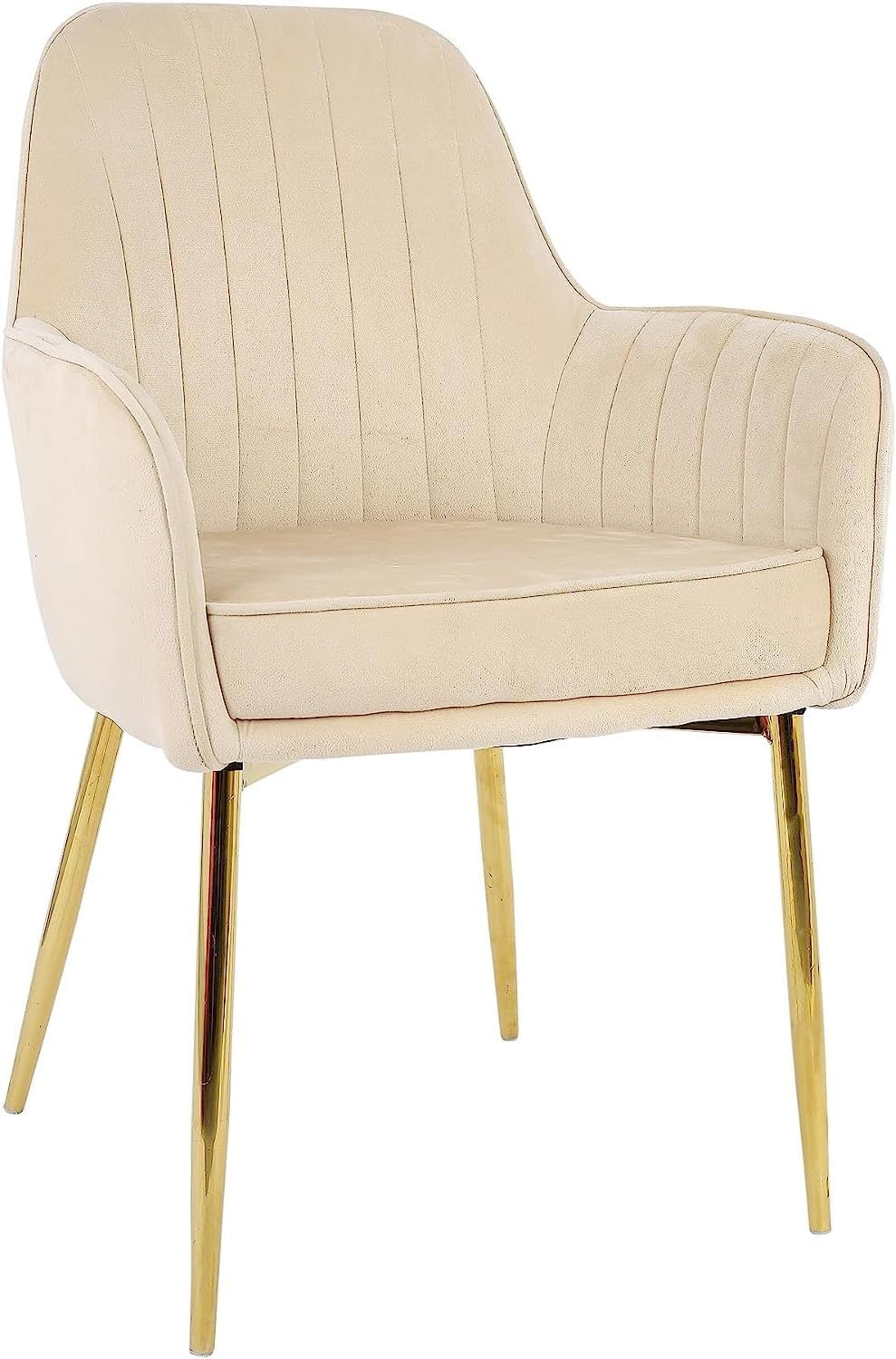 Velvet Dining Chair with Gold Legs and Soft Seat - Armchair Stylish Comfort for Your Dining and Living Space (Beige)