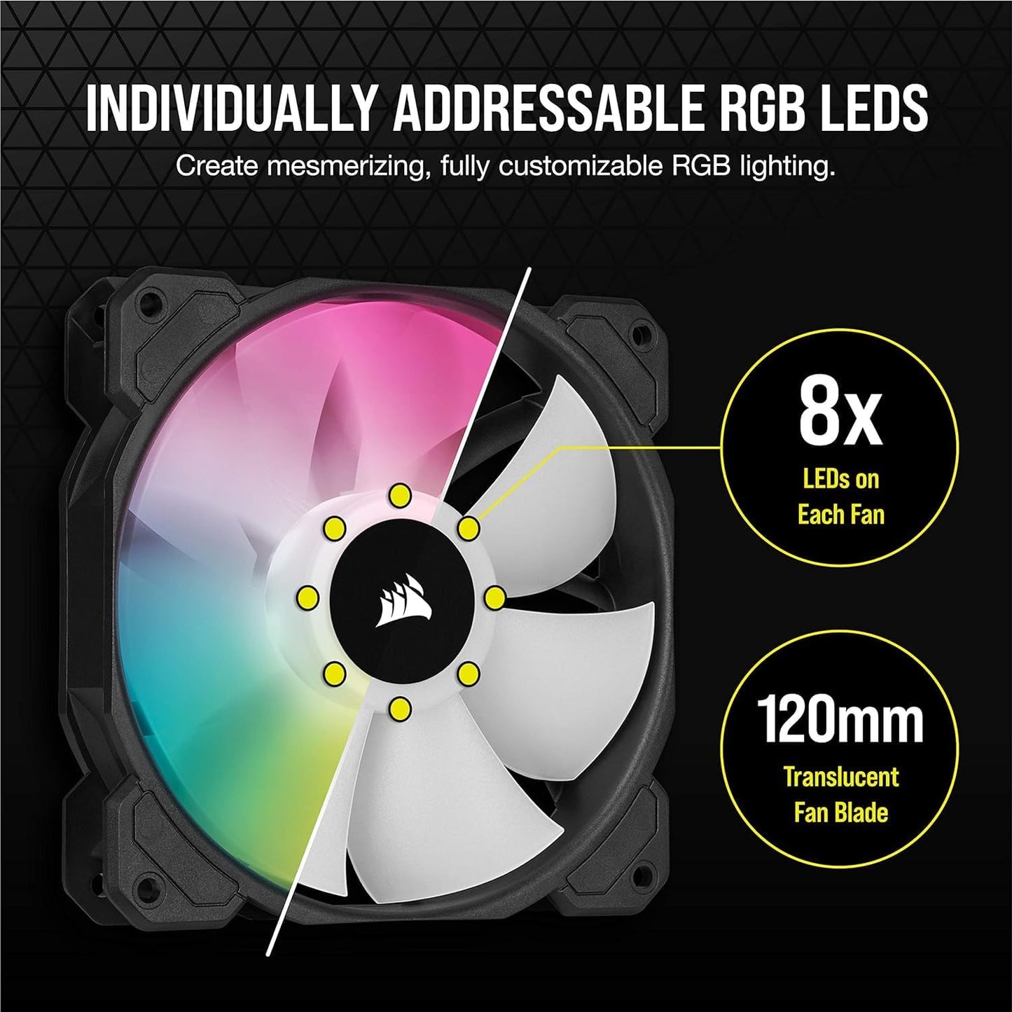 Corsair SP Series, SP120 RGB ELITE, 120mm RGB LED Fan with AirGuide, Single Pack, BLACK