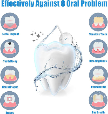 Water Flosser Cordless Dental Oral Irrigator - TUREWELL 300ML Portable and Rechargeable IPX7 Waterproof Teeth Cleaner, 2 Minutes Auto Shut-Off for Travel & Family Use