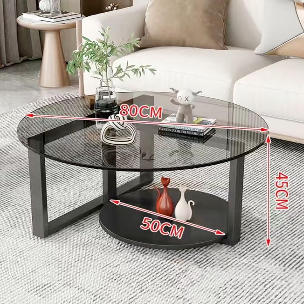 Kutis Stylish Mid Century Luxury Round Edges Tempered Glass and Premium Metal Coffee Table, Side Table for Bedroom Offices, Leisure Area 80 x 45cm