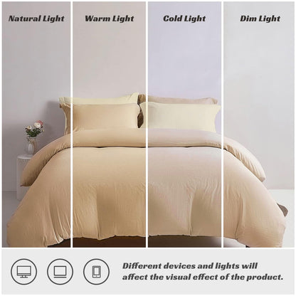 UCHUANG Duvet Cover Set Queen Size 4 Pcs, Include 1 Quilt Cover 200 x 230cm & 2 Pillow Cases 48 x 74cm & 1 Bedsheet 235 x 250cm, Super Soft Quality Cotton Bedding Set, NO Comforter - Milk Tea Cheese