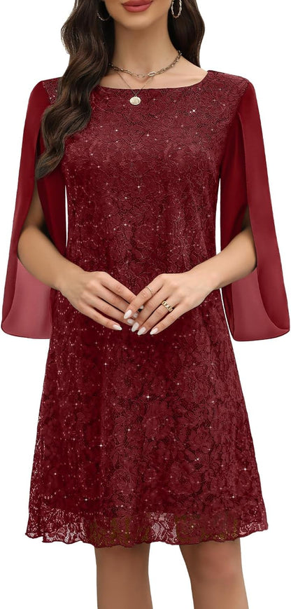 Wedding Guest Dresses for Women,Cocktail Dress,Dresses for Weddings as a Guest, Lace Chiffon Evening Dress