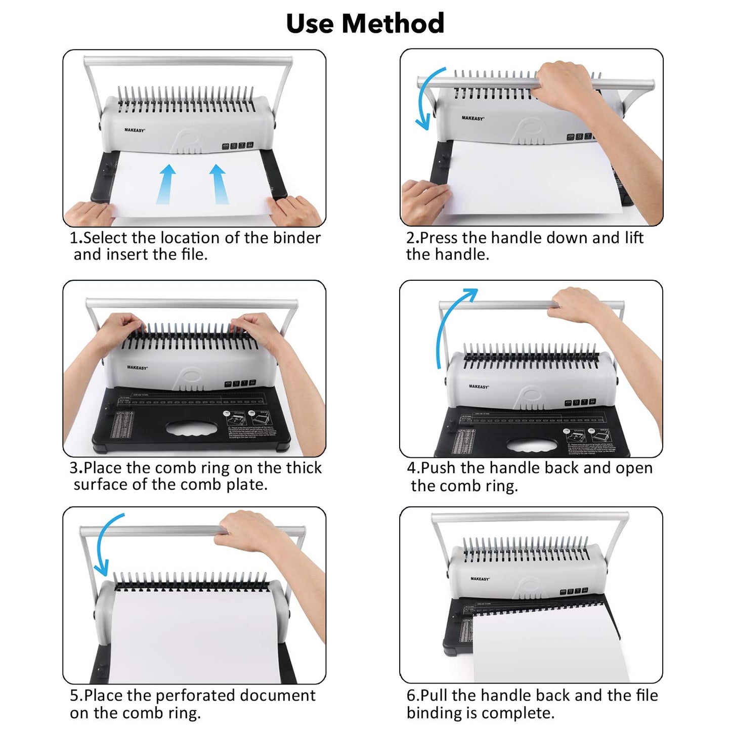 MAKEASY Coil Spiral Binding Machine - Manual Hole Punch - Electric Coil Inserter - Adjustable Side Margin - for Letter Size/A4/A5, Comes with 100pcs 5/16'' Plastic Coil Binding Spines & Plier