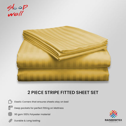 Sleep Well Microfiber Stripe Fitted Sheet with 2 Pillowcase Set - 150x200+17cm (White)