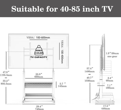 FITUEYES TV Stand with Wheels for 40 to 85 inch LED LCD Flat Screen, Corner TV Stand Mount with Storage, Peg Board & Wooden Shelf TV Console K-A207212WD