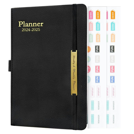 HLELU 2024 Leather Planner Weekly and Monthly, 18 Months Calendar Book, 2024 Academic Planner From Jan. 2024-June 2025, 2024 Appointment Book, Daily Agenda, Yearly Teachers Planner 5.7 X 8.5" -Black