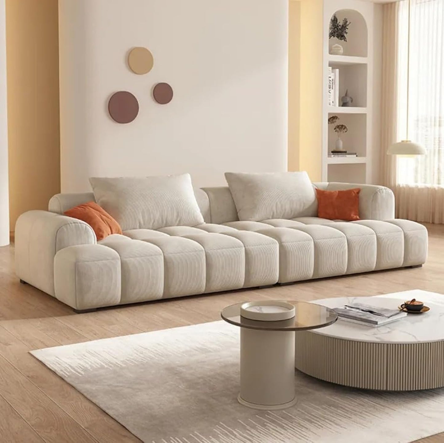 Cheese cube cream style fabric sofa living room sofa living room bedroom simple sofa (96 x 200 cm, OFF-WHITE)