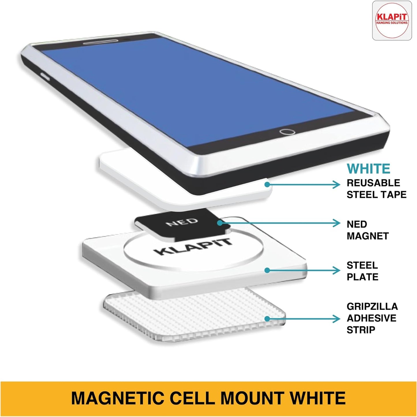 KLAPiT CELLMOUNT - Ultra-Compact Magnetic Mobile Phone Holder – The Versatile 1x1 Inch Solution for Cars, Desks, Beds, and More