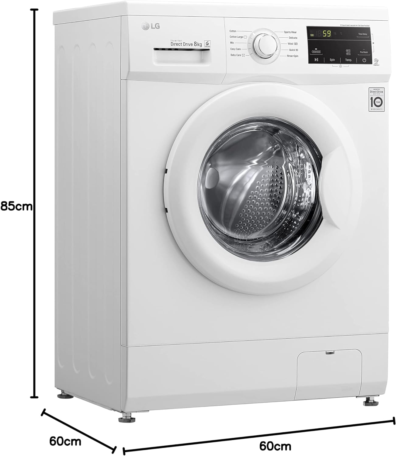 LG 7 Kg Front Load Washing Machine, 6 Motion Direct Drive Motor, White Color, Sleek Design, Smart Diagnosis™, 10 Years Warranty of Motor- FH2J3QDNG0P