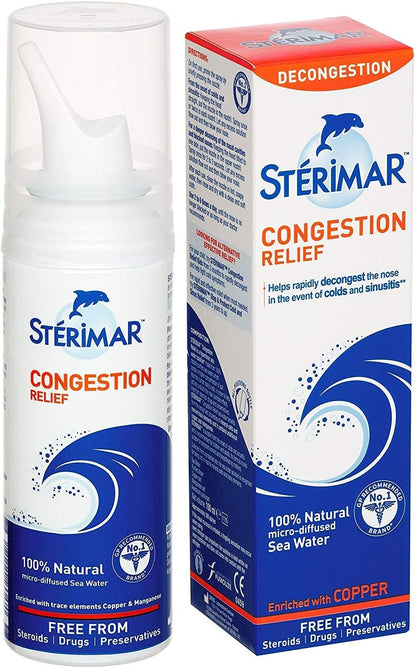 Sterimar Nasal Spray - Congestion Relief - Natural Sea Water with Copper & Magnesium - 100ml - Pack of 2