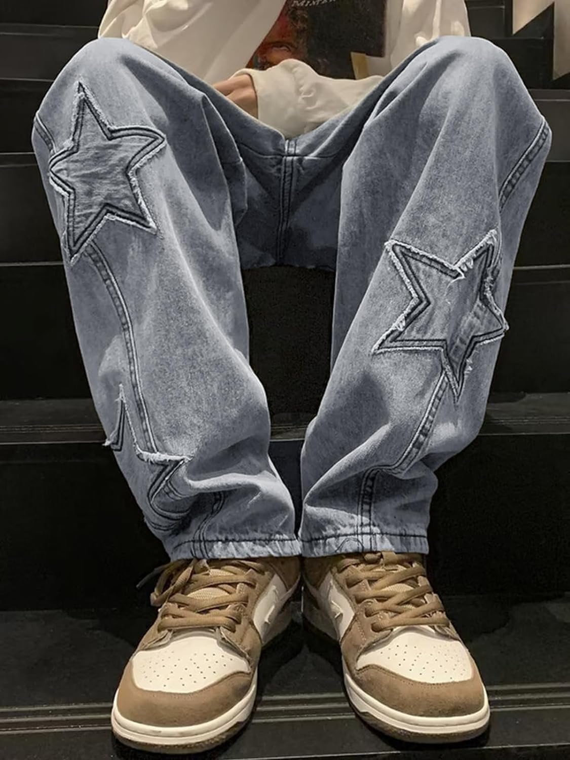 Mens Y2k Star Jeans High Waisted Hip Hop Streetwear Jeans Loose Baggy Embroidery Aesthetic Harajuku Denim Pants