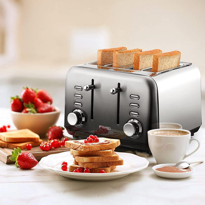 Toaster 4 Slice, FIMEI Stainless Steel Toaster with Extra Wide Slot, Automatic Toaster, Compact Bagel Toaster, 7 Browning Setting with Defrost/Reheat/Cancel Function, Removable Crumb Tray (Gradient)