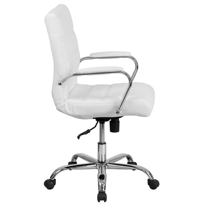 Flash Furniture Executive Office Chair, Ergonomic Contoured And Height Adjustable Leather Seat, Chrome Arms Tilt Lock Lever, White