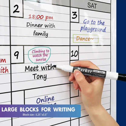 Dry Erase Monthly Laminated Jumbo Whiteboard Calendar, 25" by 38", Erasable Family Schedule Planner