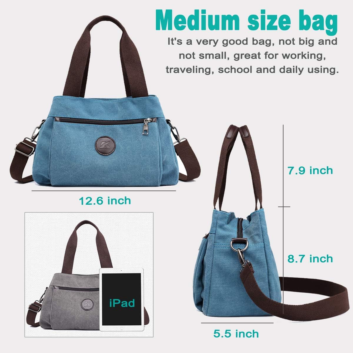 DOURR Hobo Handbags Canvas Crossbody Bag for Women, Multi Compartment Tote Purse Bags