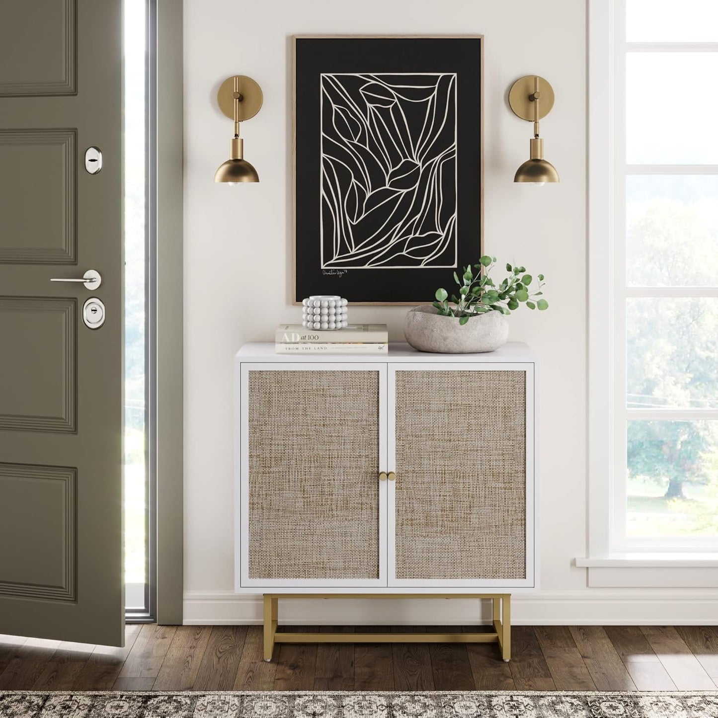 Nathan James Accent Boho Modern Free Standing Buffet Sideboard Hallway, Entryway, Dining Living Room, 1 Storage Cabinet, Beacon - Light Brown