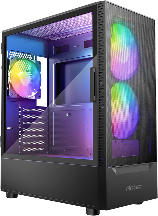 Antec NX410 ATX Mid-Tower Case, Tempered Glass Side Panel, Full Side View, Pre-Installed 2 x 140mm in Front & 1 x 120 mm ARGB Fans in Rear, Black - CaveHubs