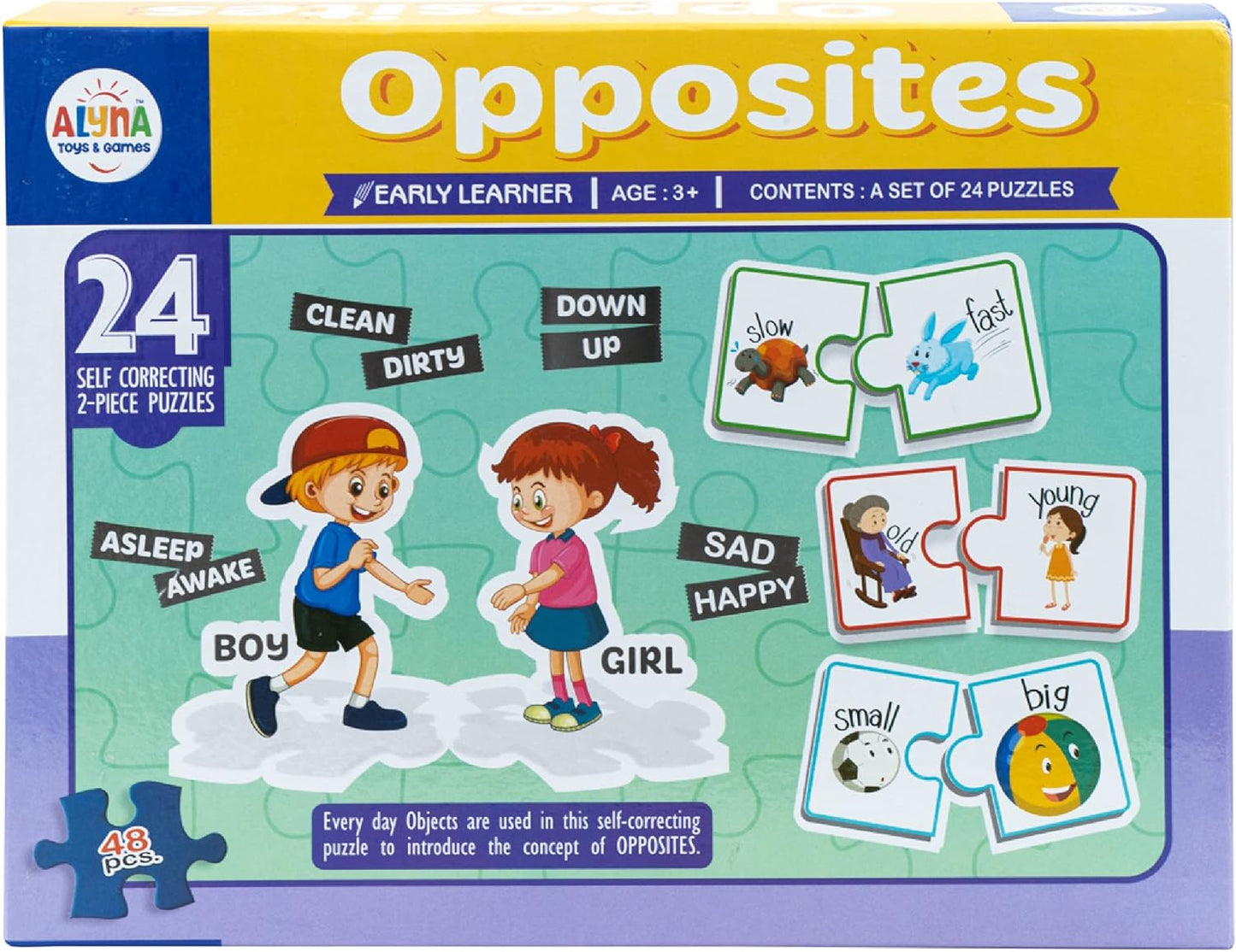 Opposites Puzzle 24 Pairs with Images fo Preschool Learning and Gift for Kids | Self Correcting Puzzle Set | Match it |Educational Puzzle