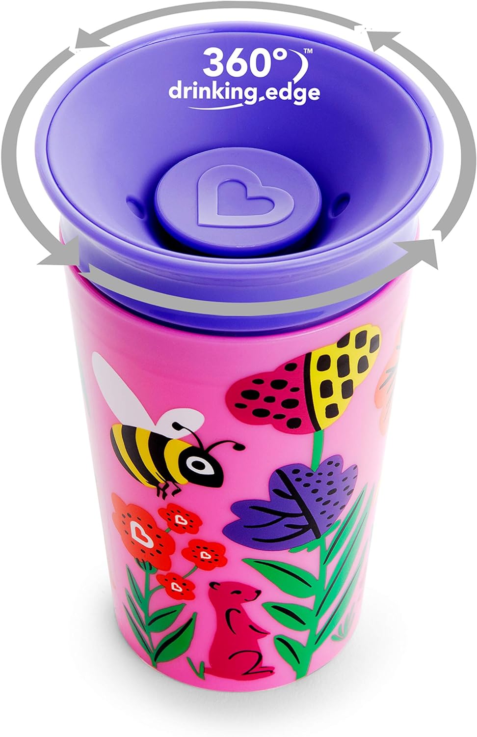 Munchkin Miracle 360° WildLove Sippy Cup, Spill proof and leak proof cup for toddler/kids boys and girls, 9oz Capacity, Lemur & Bee, 12 Months and above, Pack of 2