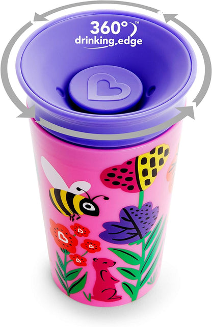 Munchkin Miracle 360° WildLove Sippy Cup, Spill proof and leak proof cup for toddler/kids boys and girls, 9oz Capacity, Lemur & Bee, 12 Months and above, Pack of 2