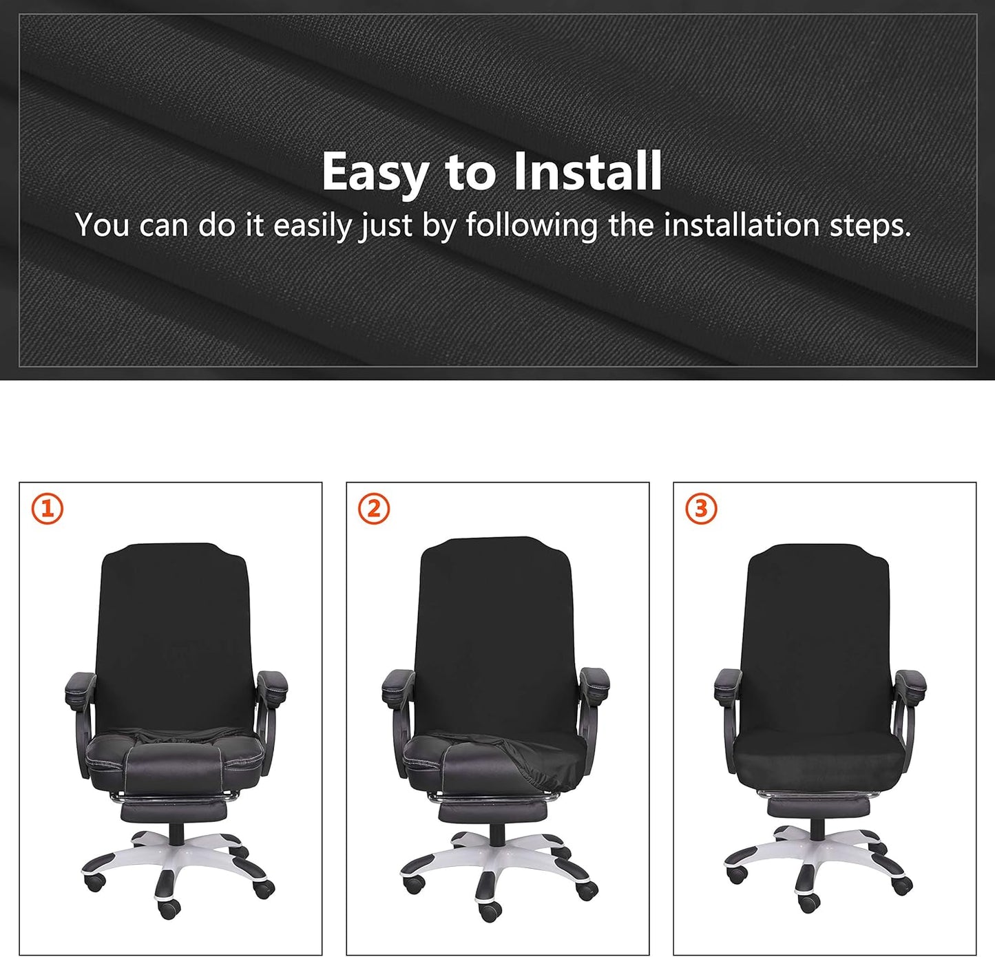 SARAFLORA Polyester Solid Stretch Washable Computer Chair Slipcovers for Universal Rotating for Boss, Office Chair (Large, Black)