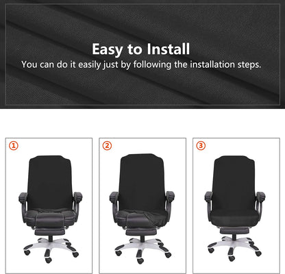 SARAFLORA Polyester Solid Stretch Washable Computer Chair Slipcovers for Universal Rotating for Boss, Office Chair (Large, Black)