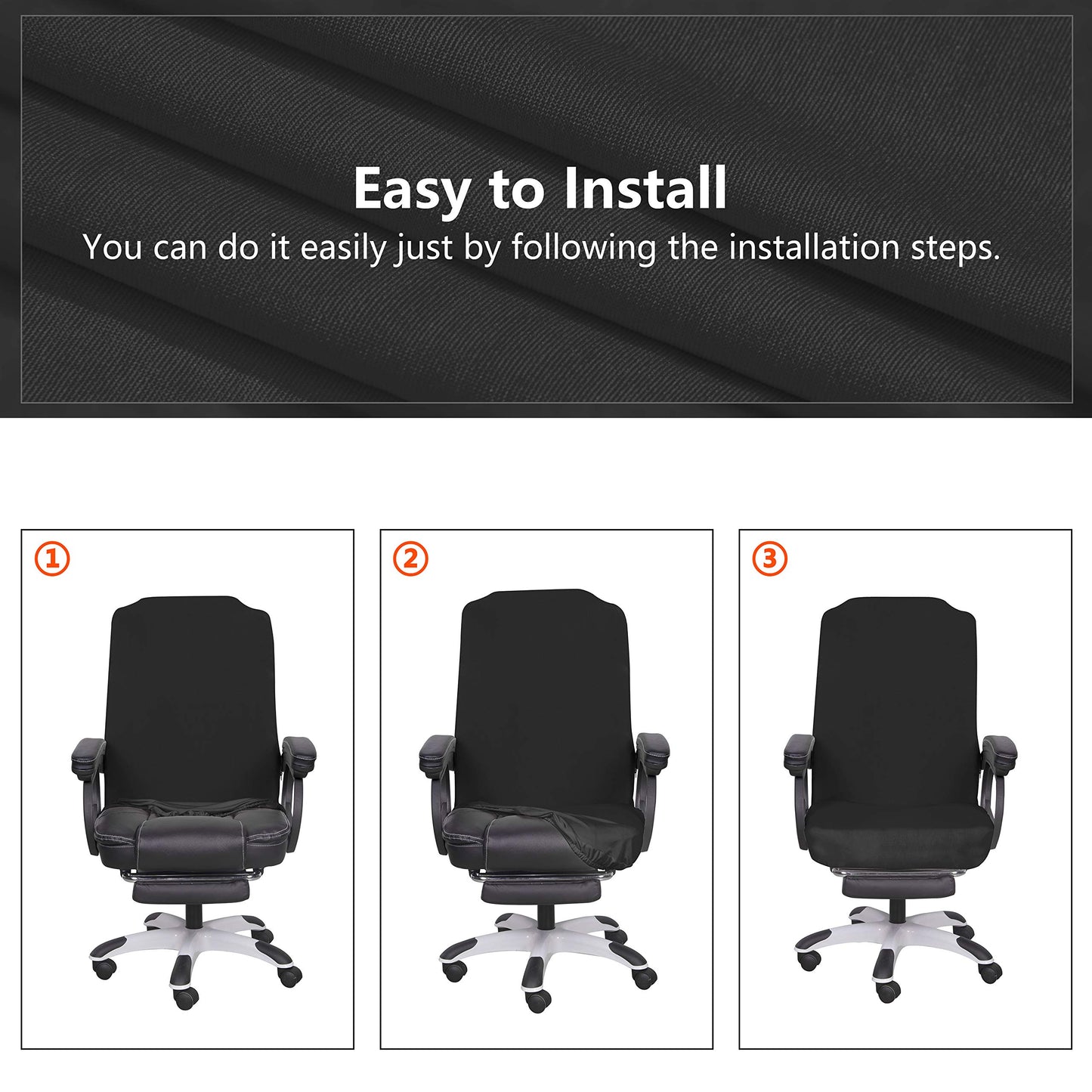 SARAFLORA Polyester Solid Stretch Washable Computer Chair Slipcovers for Universal Rotating for Boss, Office Chair (Large, Black)