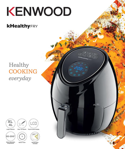 KENWOOD Digital Air Fryer XL 3.8L 1.7KG 1500W with Rapid Hot Air Circulation for Frying, Grilling, Broiling, Roasting, Baking and Toasting HFP30.000BK Black