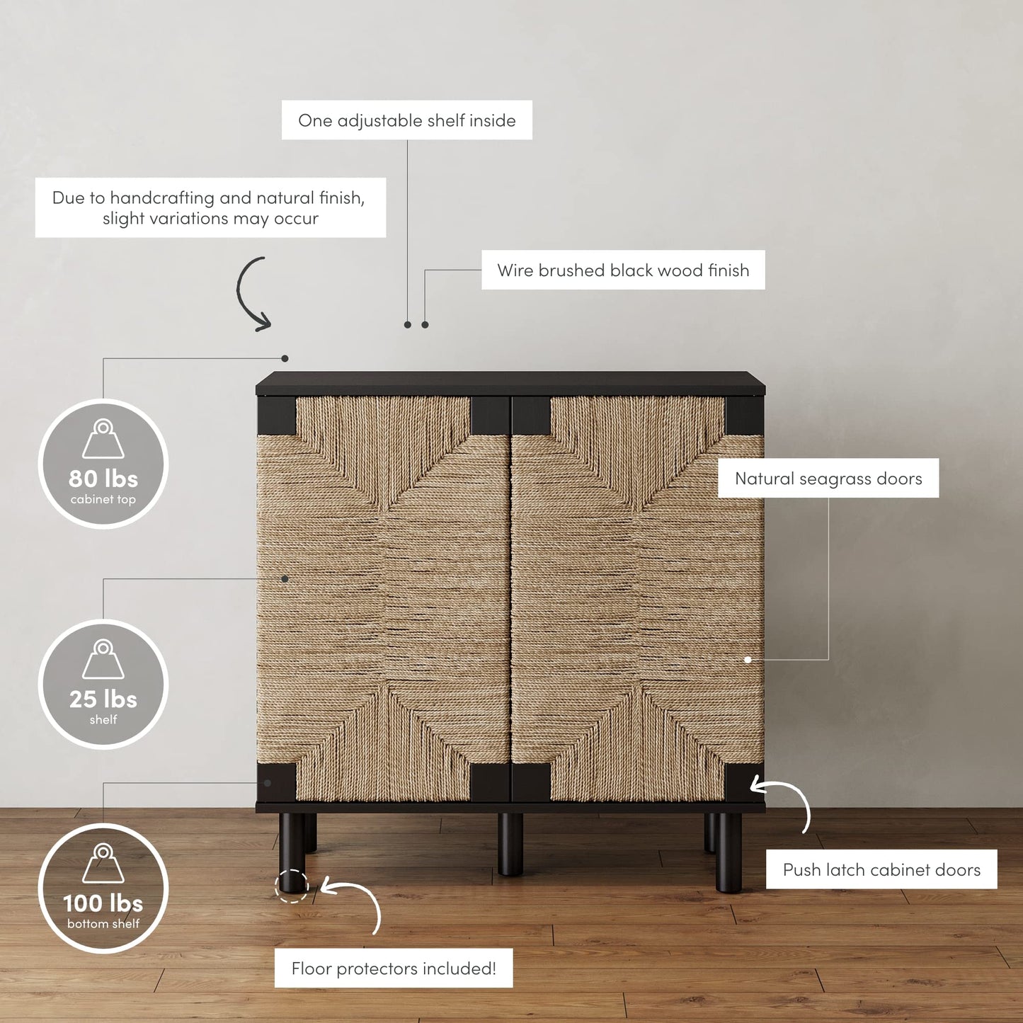 Nathan James Accent Boho Modern Free Standing Buffet Sideboard Hallway, Entryway, Dining Living Room, 1 Storage Cabinet, Beacon - Light Brown