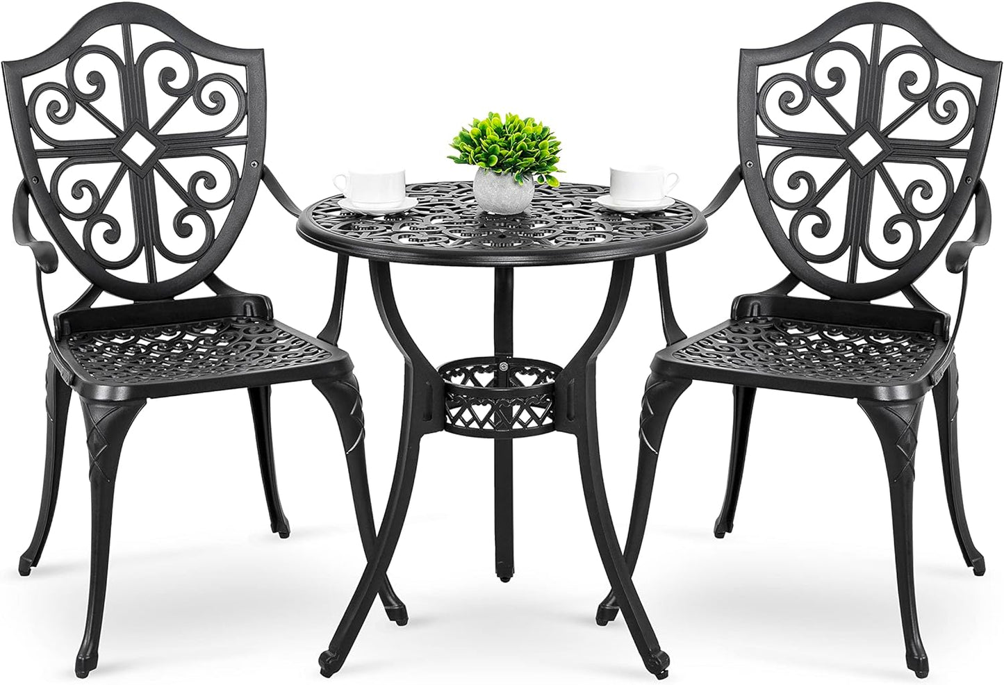 Nuu Garden Bistro Set 3 Piece Outdoor, Cast Aluminum Patio Bistro Sets with Umbrella Hole, Bistro Table and Chairs Set of 2 for Patio Backyard