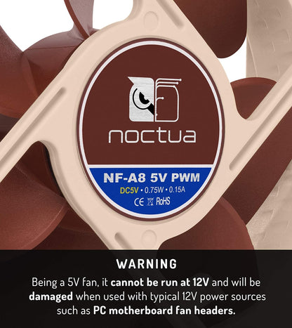 Noctua NF-A8 5V PWM, Premium Quiet Fan with USB Power Adaptor Cable, 4-Pin, 5V Version (80mm, Brown)