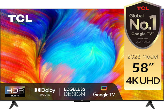 TCL 58 Inch 4K UHD Smart TV With Built-In Chromecast And Google Assistance, Hands-Free Voice Control, Dolby Audio, HDR10 And Micro Dimming technology, Edgeless Design, 1 Year Warranty, 58T635 Black