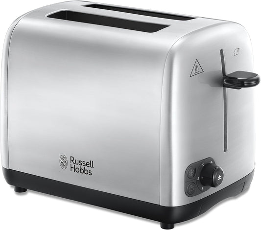 Russell Hobbs 2 Slice Toaster with Perfect Toast Technology for improved evenness (Wide slots, Lift & look feature, 6 Browning levels, Frozen & Cancel function, 850W, Brushed Stainless Steel) 24081