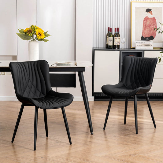 YOUTASTE Black Dining Chairs Set of 2 Faux Leather Upholstered Kitchen Dining Room Chairs Mid Century Modern Desk Chair Vanity Chair Study Chair Metal Legs High Back