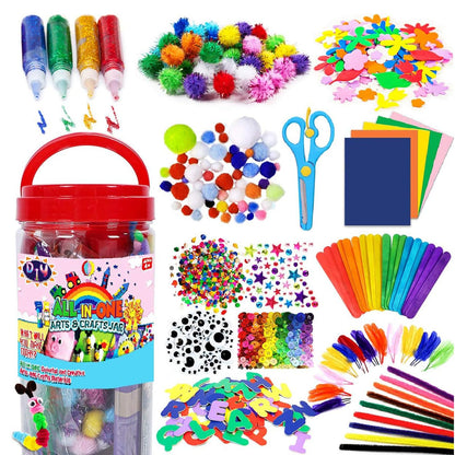 Kids Crafts and Art Supplies Jar Kit for Kids Age 4-9, TOYBY 560+ Pieces Included Pipe Cleaners Craft,Glitter Glue,Pom Poms,Feather, Make Bracelets and Necklaces - for Craft DIY Art Supplies (Model A)