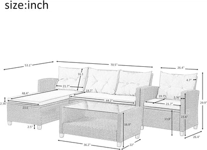 Morhome 5 Pieces Patio Furniture Sets All Weather Wicker Rattan Sectional Sofa Outdoor Conversation with Adustable Backrest, Cushions, Ottomans and Lift Top Coffee Table for Poolside, Garden, Backyard