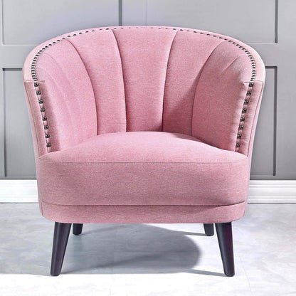 SOPHIE Club Chair [Pink] Upholstered Chair for Living Room - Studded Detailing, Solid Wood Legs | Accent Chairs