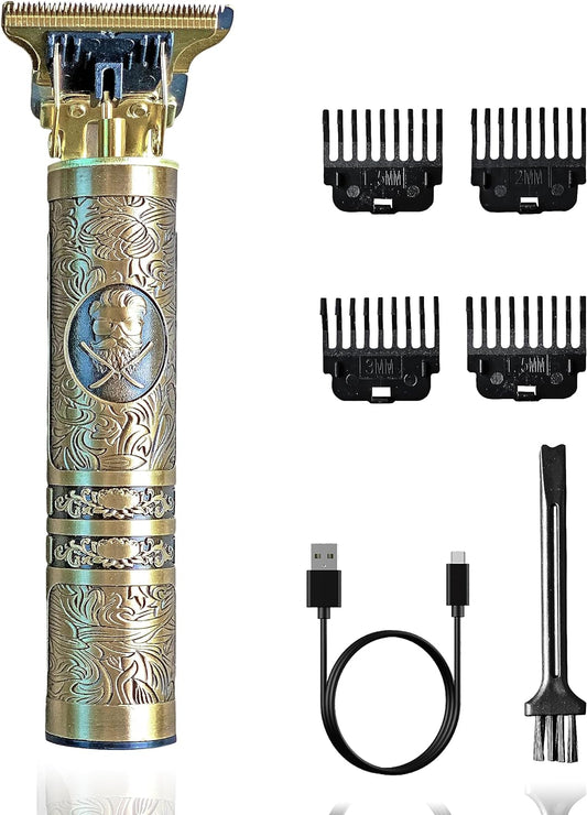 Sprinters - Men Hair Clipper Zero Gapped 6 in 1 Professional Cordless Metal Body Trimmer | Haircut USB Charging Beard Trimmer Wireless Rechargeable Gold Colour Vintage Design (Men Design, Gold)