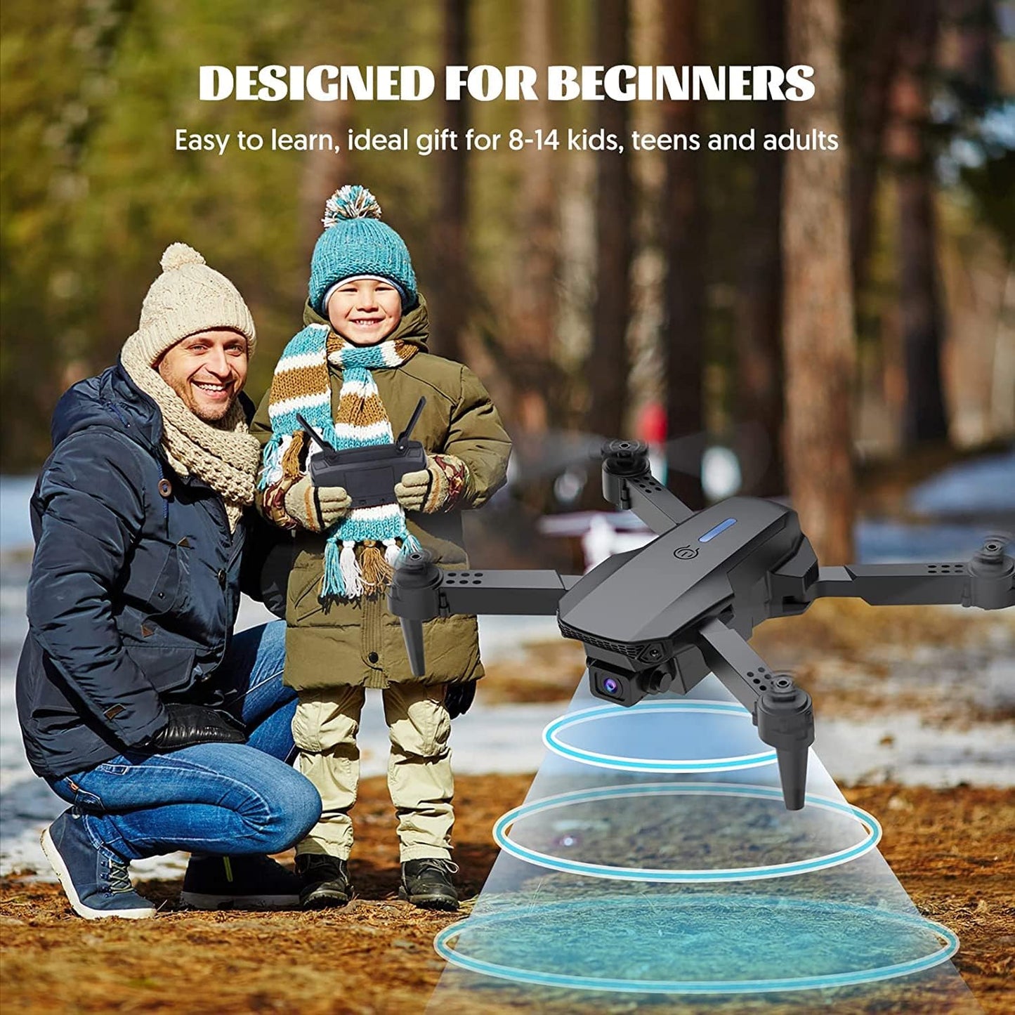 Mini Drone with Camera RC Drone Foldable Drone with Carrying Case, 2 Batteries, 90° Adjustable Lens, One Key Take Off/Land, Altitude Hold, 360° Flip, Toys Gifts for Kids and Adults(D)