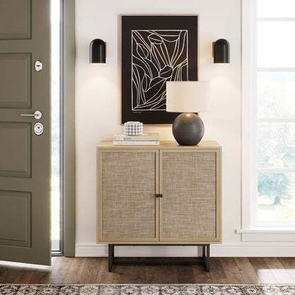 Nathan James Accent Boho Modern Free Standing Buffet Sideboard Hallway, Entryway, Dining Living Room, 1 Storage Cabinet, Beacon - Light Brown