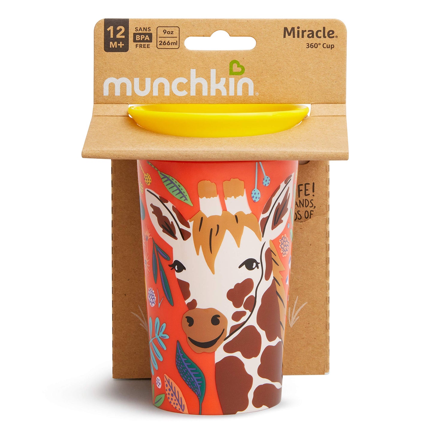 Munchkin Miracle 360° WildLove Sippy Cup, Spill proof and leak proof cup for toddler/kids boys and girls, 9oz Capacity, Lemur & Bee, 12 Months and above, Pack of 2