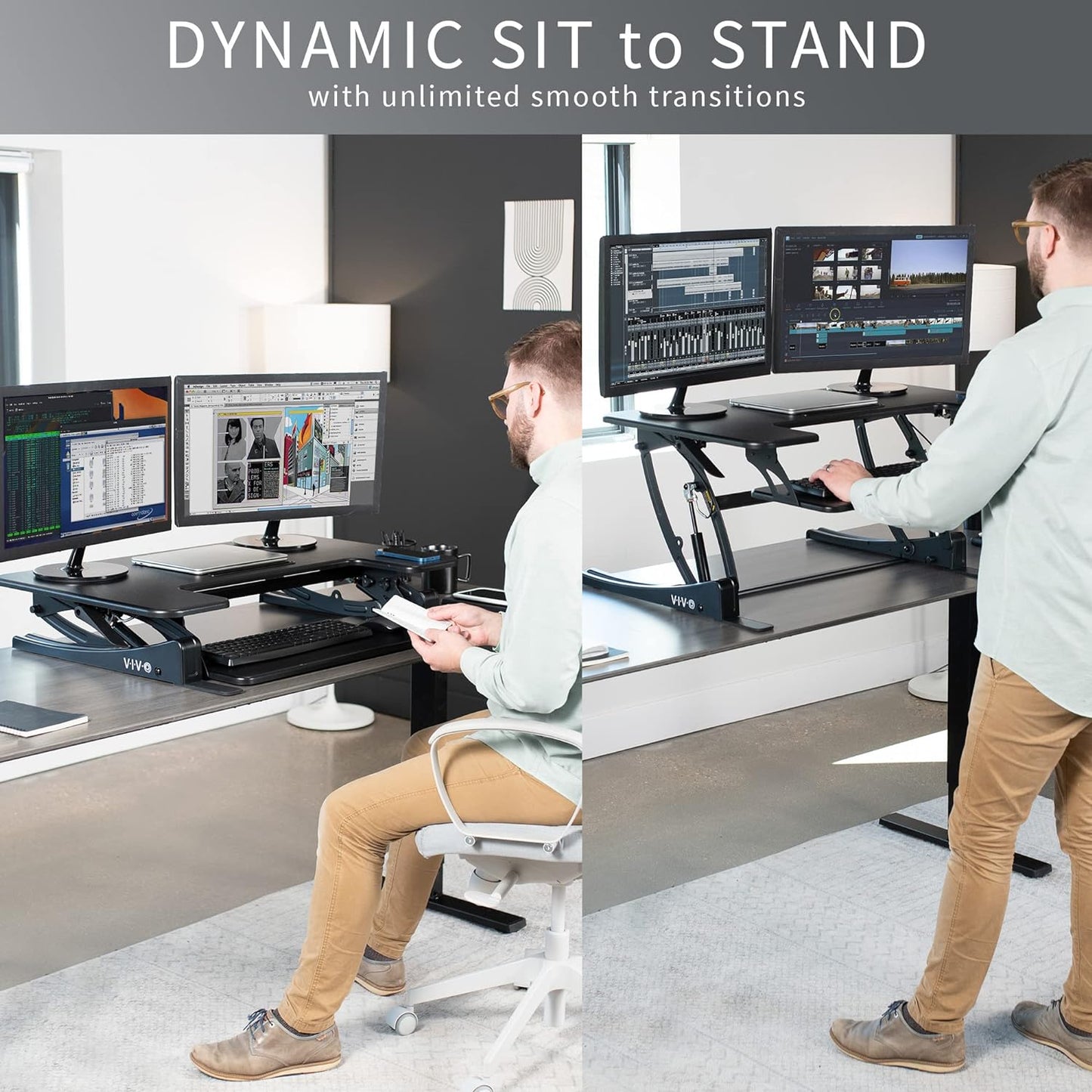 VIVO Black Height Adjustable 36" Stand up Desk Converter | Quick Sit to Stand Tabletop Dual Monitor Riser (DESK-V000V)