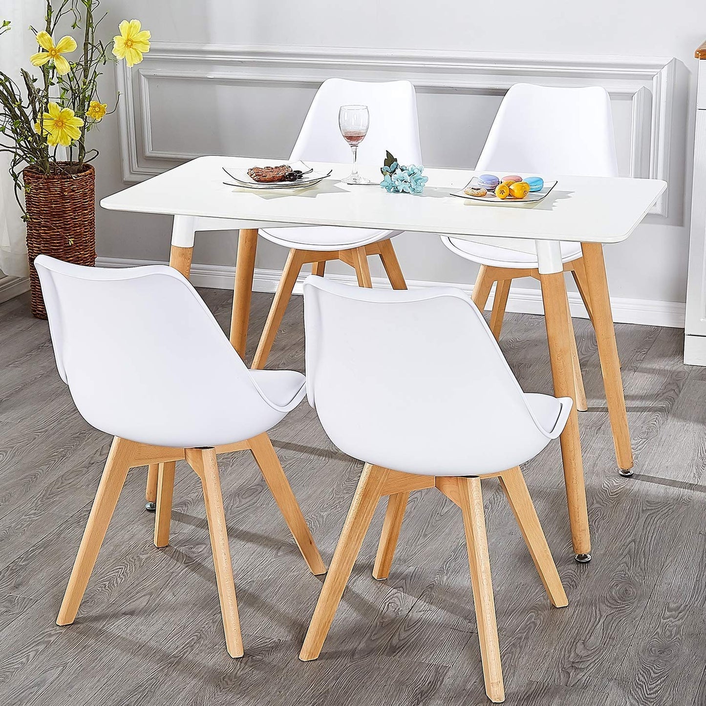 Mahmayi Dining Chairs Set of 1, Modern Mid Century Classic Style Molded Plastic Side Dining Chair with Natural Wood Leg, Heavy Duty for Dining Room (Set of 1)