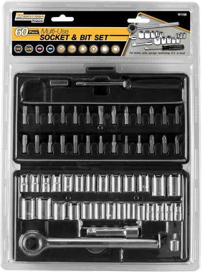 PERFORMANCE TOOL W1198 SAE/Metric 100-Piece Socket (1/4", 3/8" & 1/2" Drive) and Bit Set,Gray, 100pc & Set