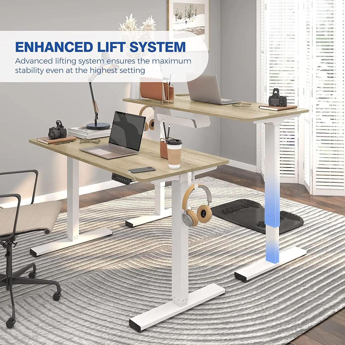 Flexispot EN1 Height Adjustable Standing Desk with Memory Height Adjustable Whole-Piece Desk Top (55x28, Black Frame + White Top)