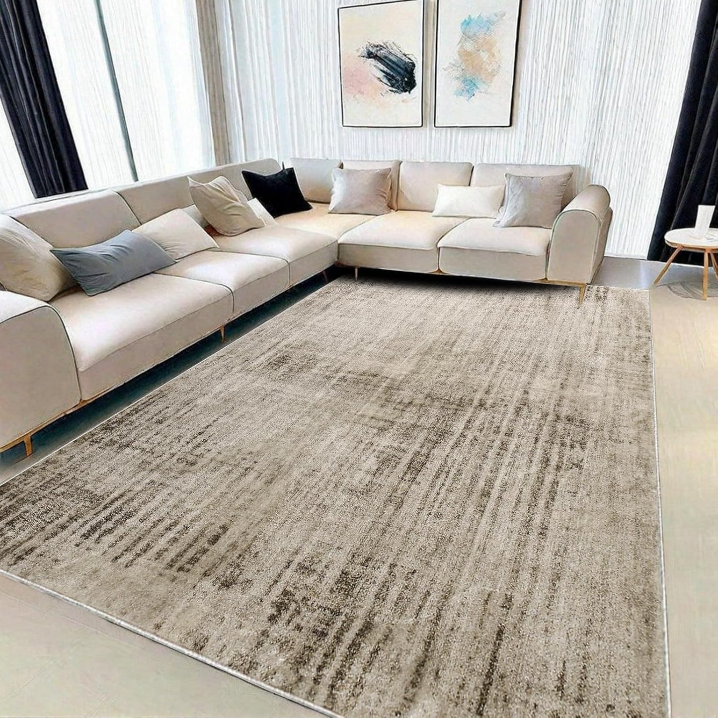 Calore Abstract Area Rugs Modern Carpet Soft Living Room Rug Large Washable Shaggy Rugs for Living Room Bedroom Dining Room Indoor Home Decor (Abstract Beige Grey/Light Brown, 120 x 160 cm)