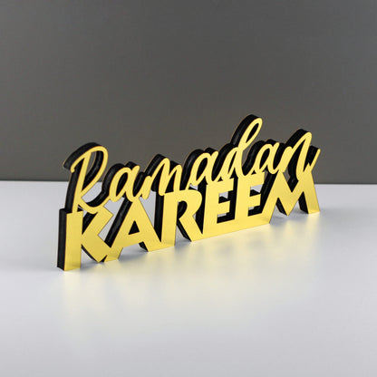 E World | Wooden Acrylic Islamic Tabletop Decors | Ramadan Kareem and Eid Mubarak Decoration | Islamic Muslim Gifts | Ramadan Eid Decoration | (Ramadan Kareem-1, Gold)