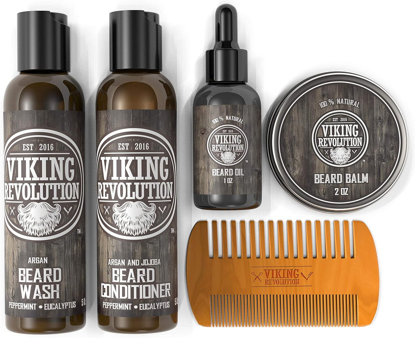 Viking Revolution Beard Grooming Kit for Men- Ultimate Beard Kit Includes 100% Boar Beard Brush, Beard Comb, Citrus Beard Balm, Unscented Beard Oil, Beard & Mustache Scissors