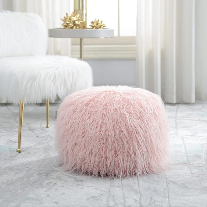 Comfortland Faux Fur Ottoman Stool (Empty & New), Fuzzy Pouf Cover, Fluffy Poof Ottomans, Furry Unstuffed Foot Rest with Storage for Living Room, Bedroom, or Gifts White